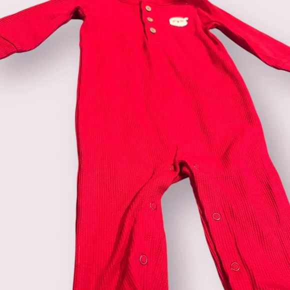 NWT Carter's Baby Red Waffle Knit Santa Christmas Footies Size 9 Months - Picture 2 of 8